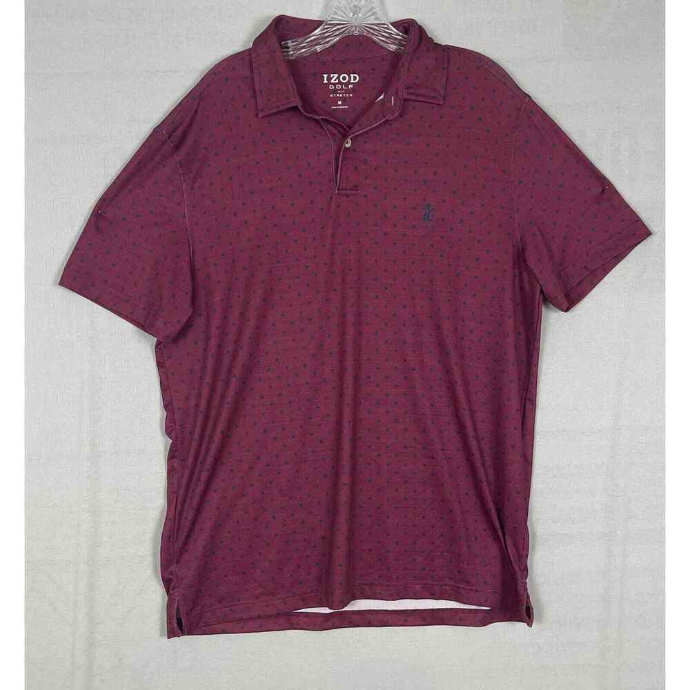 IZOD Golf Polo Shirt Men's M Red Short Sleeve Stretch Polka Dot Casual Active